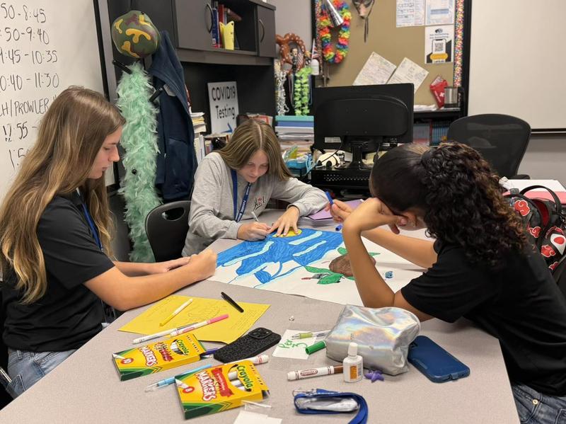 photo of students coloring