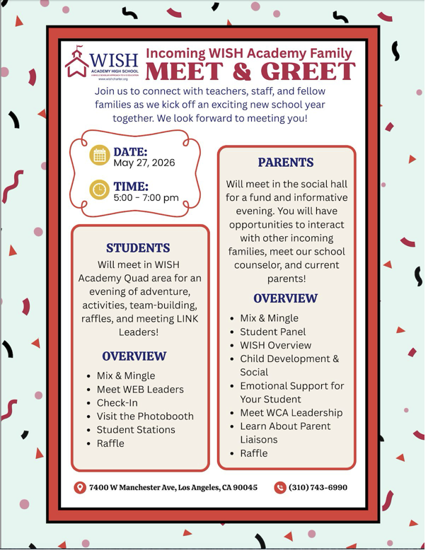 Incoming WISH Academy Meet & Greet - Wednesday, May 27th! 👋 Featured Photo