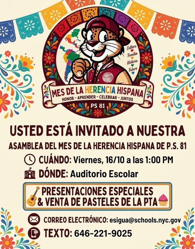 Hispanic Heritage Month Assembly flyer. On Oct 16th - Spanish