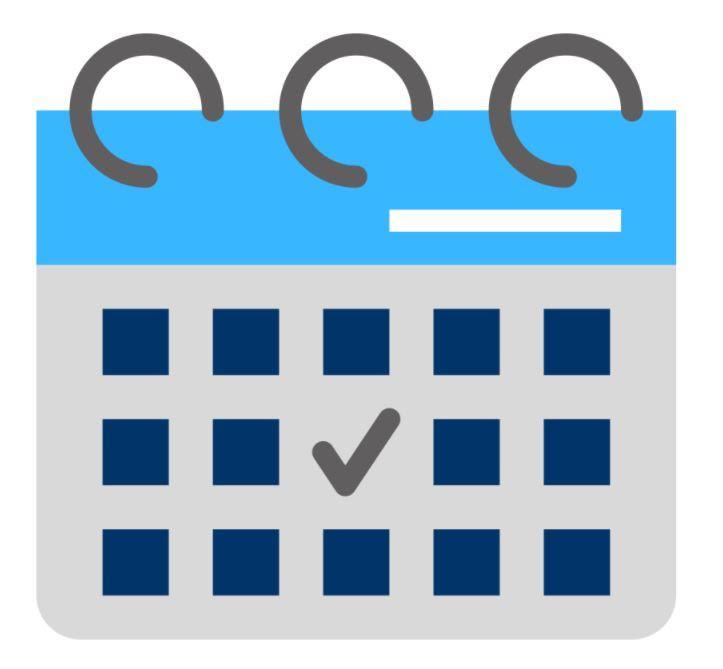 Image of navy blue, blue, and grey calendar with a check on one of the dates of the calendar