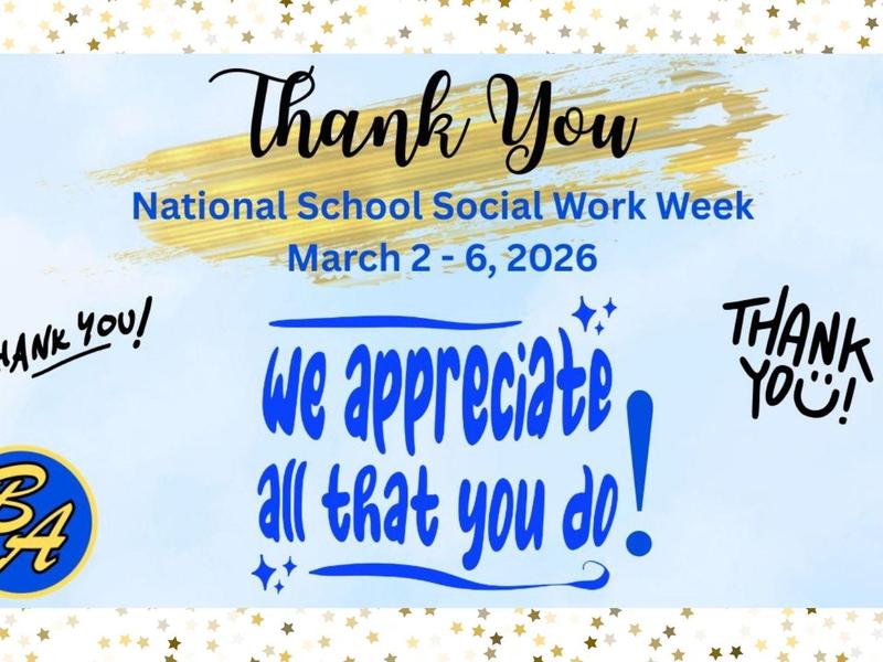 Thank you message for National School Social Work Week with a decorative background.