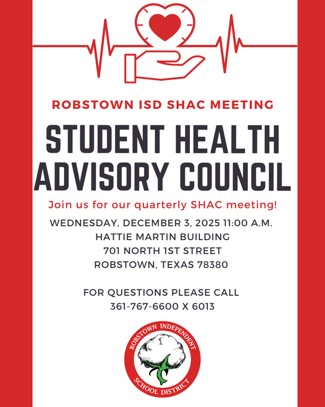 Robstown ISD Announces Upcoming Student Health Advisory Council Meeting