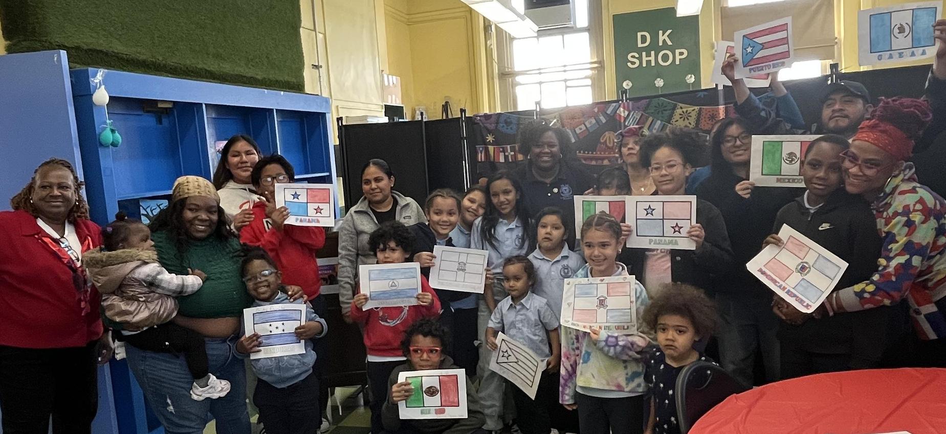 Group Photo holding up flags