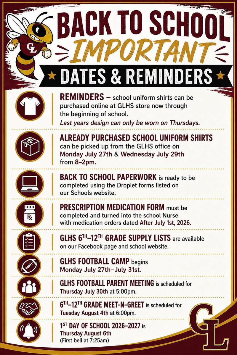Back to School Important Information