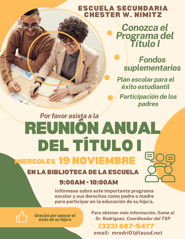 Annual Title 1 Meeting/Reunión Anual Del Título 11/19/25 9:00 AM (Library/Biblioteca & Zoom)