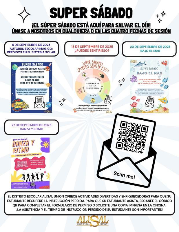 Flier with Super Saturday dates in Spanish