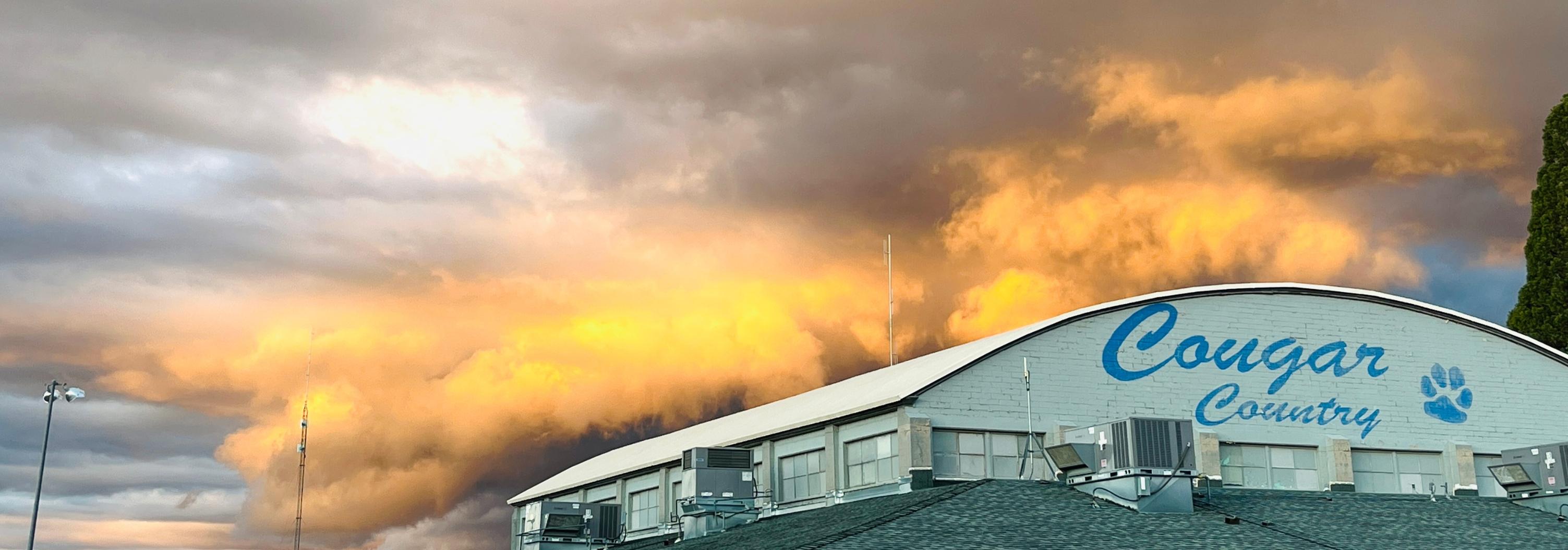 top of the cougar country building with sunset 