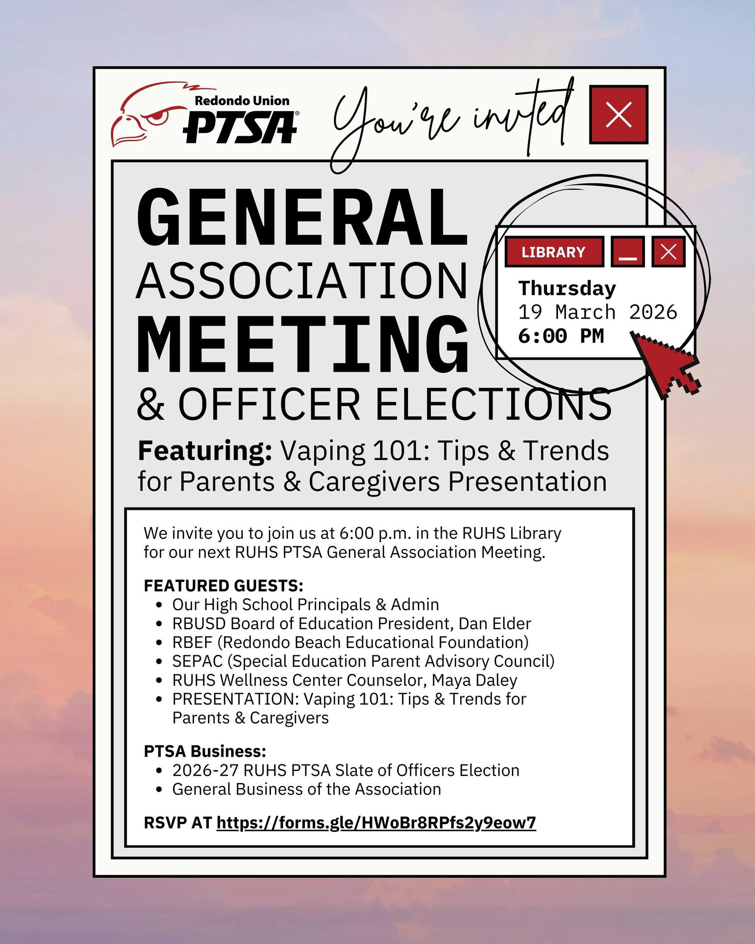 RUHS PTSA General Association Meeting - March 20, 2025