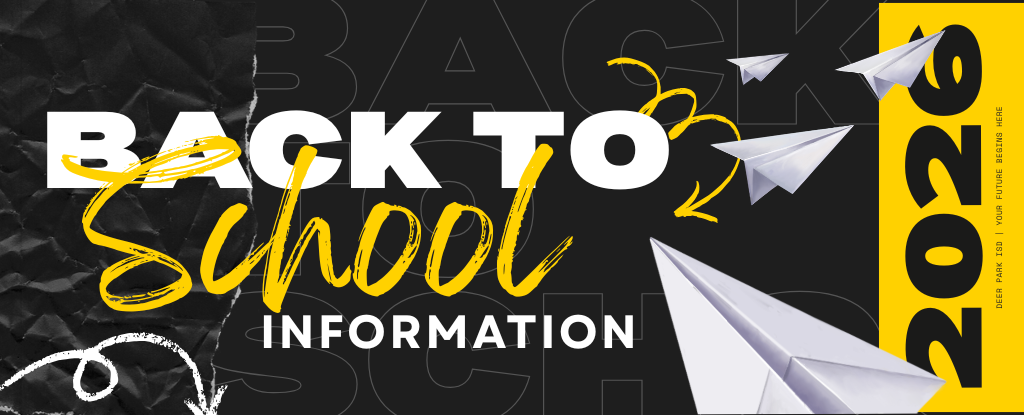 Black and yellow back-to-school graphic with paper planes and bold text.