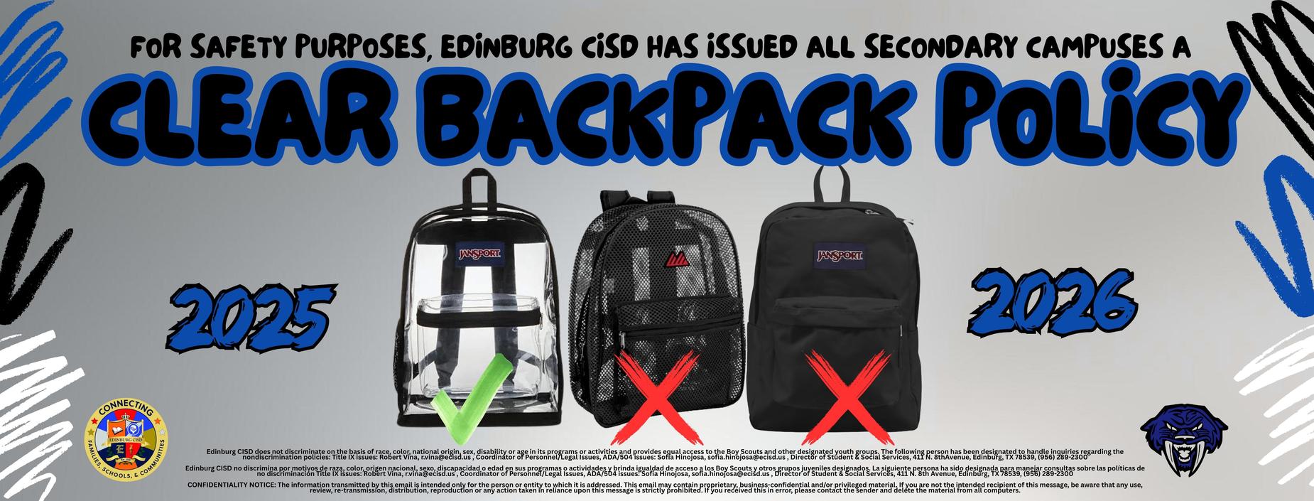 2025-26 NEW BACKPACK POLICY