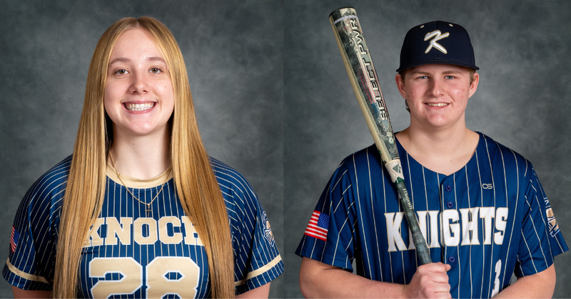 softball player and baseball player looking at camera smiling