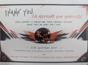 A thank you card to the donors who sponsored the Guardian Caps.