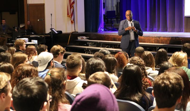 Westfield High School recently welcomed Vaughn L. McKoy, a lawyer, entrepreneur, author, and mentor who encouraged students to stay focused, maintain their footing, keep the faith, and look to the future.
