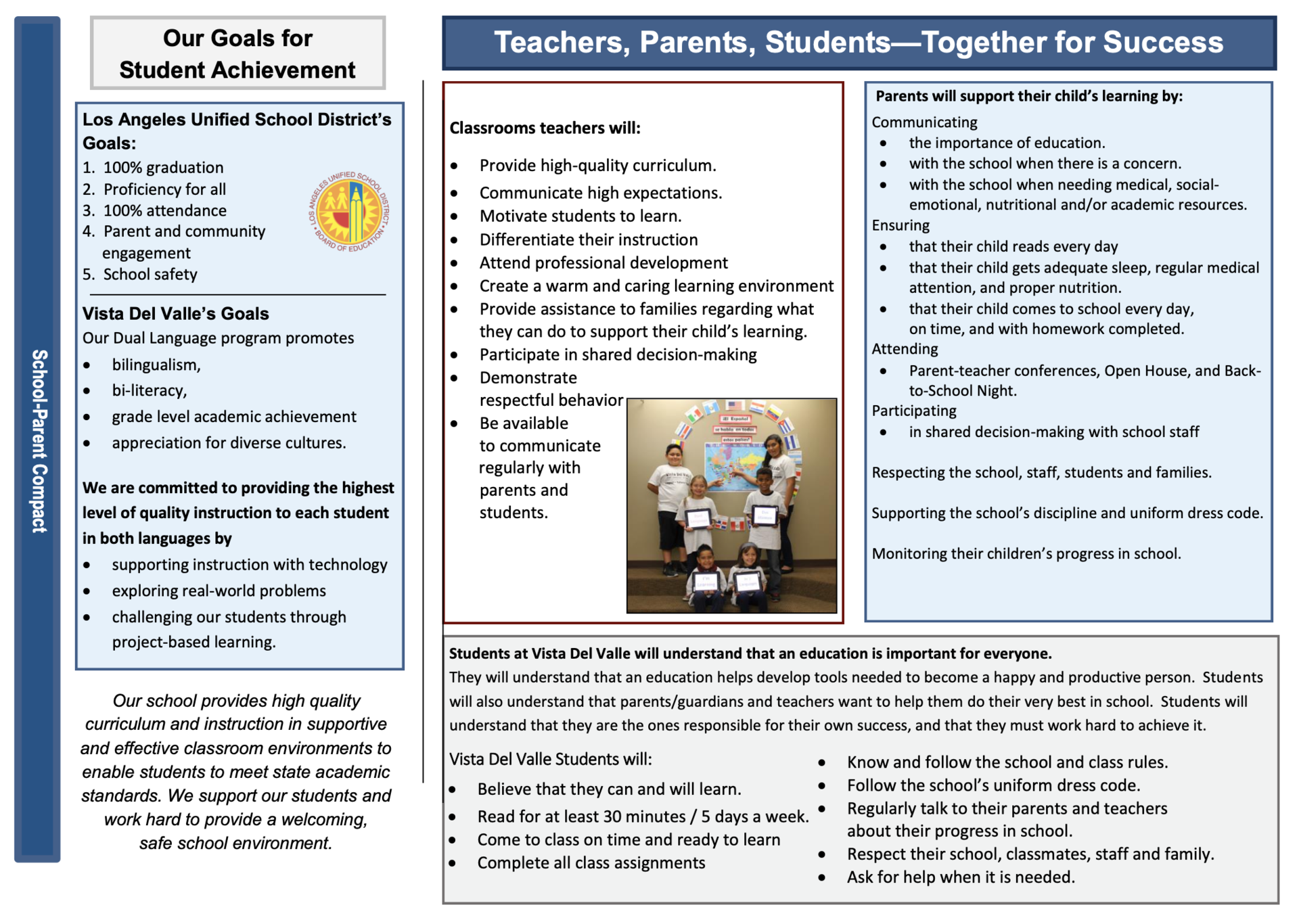 Title 1 programs vista del valle dual language academy