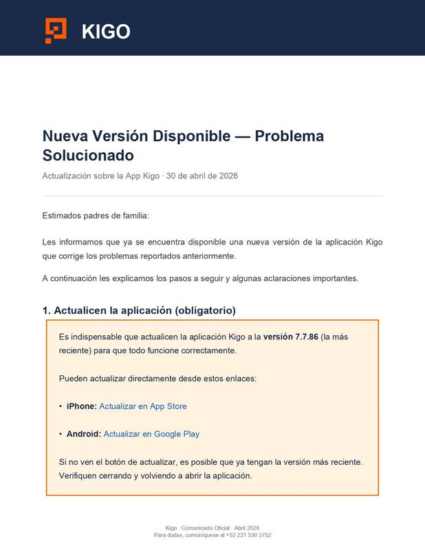 ¡NUEVO AVISO DE KIGO (aplicación para compra de alimentos)! Featured Photo