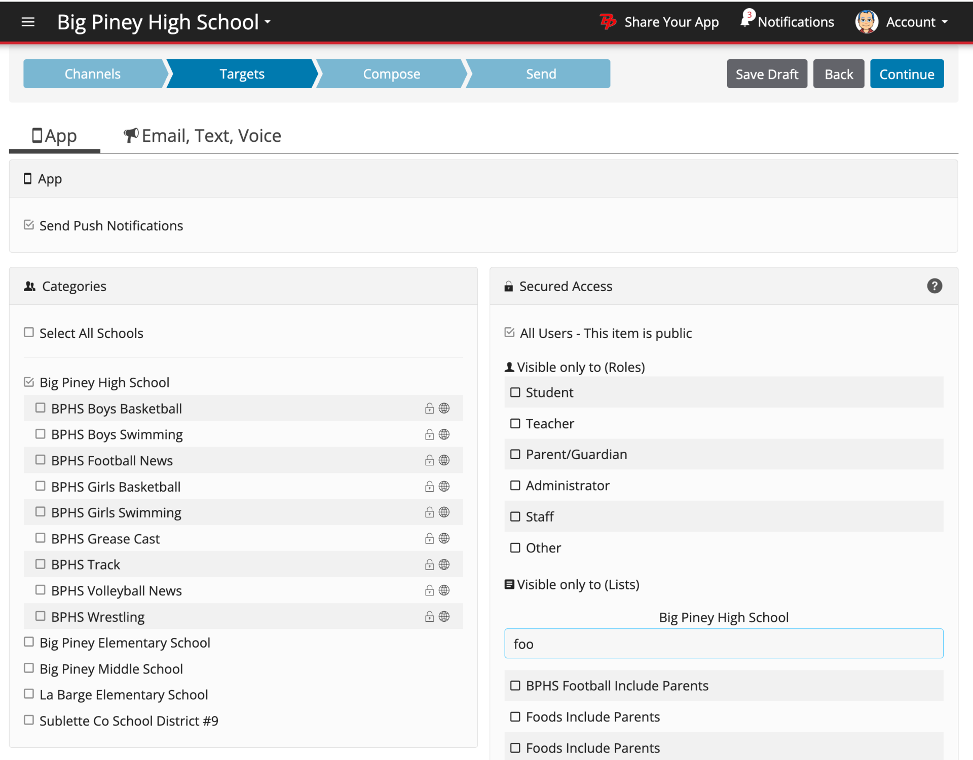 Web App - Mass Com - New message - app targets