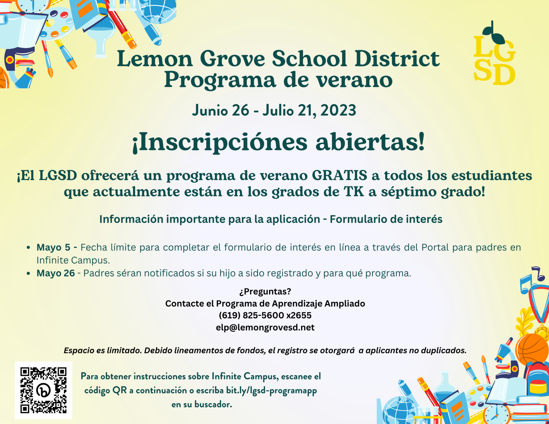 2023 Summer Program Before & After School Program (ELP) Lemon Grove