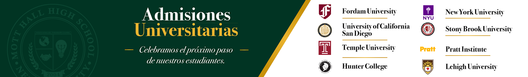 Banner promoting university admissions with logos and celebratory text.