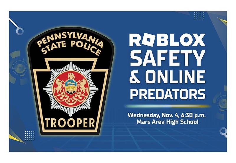 Pennsylvania State Police Trooper badge with event details on online safety.
