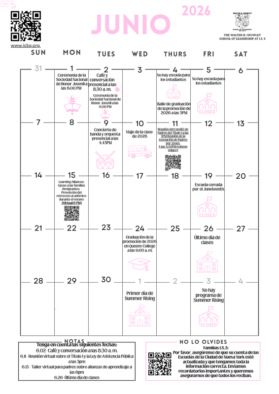 June School Calendar (Spanish)