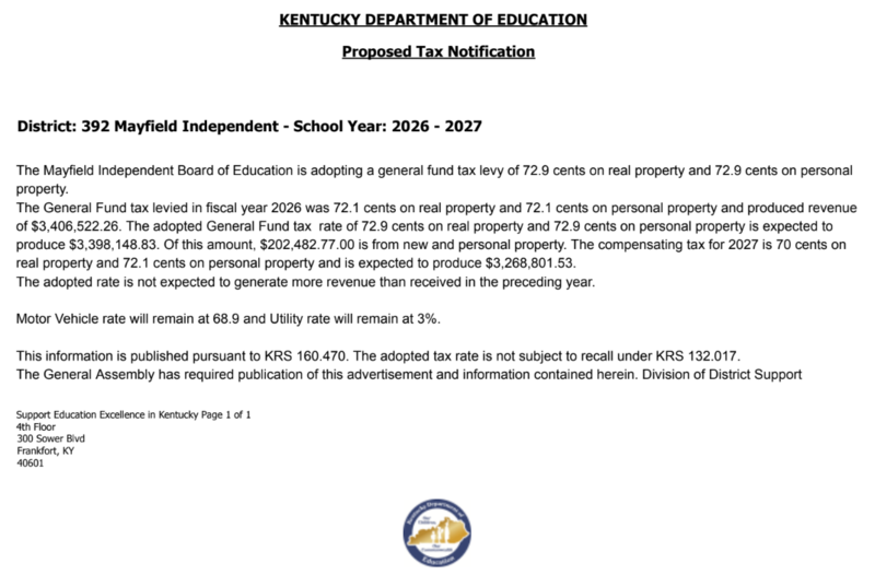 Adopted Tax Rate for 2026-2027 for Mayfield Independent Schools