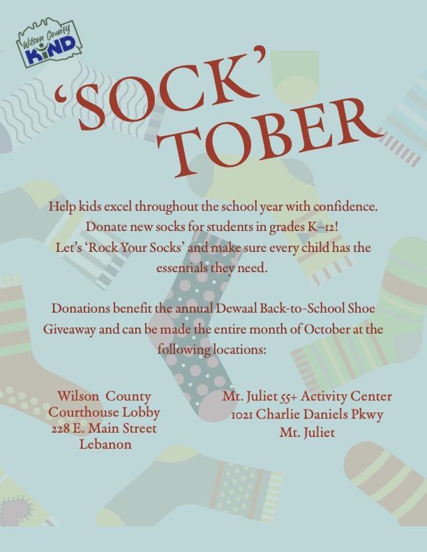 blue background with wacky socks and info in red print