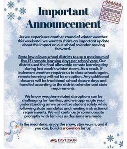 Winter Weather Calendar Information