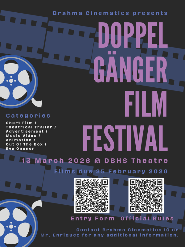 Event poster for the Doppelgänger Film Festival with colorful film reels and QR codes.