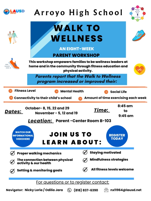 Join us for the Walk to Wellness Parent Workshops
