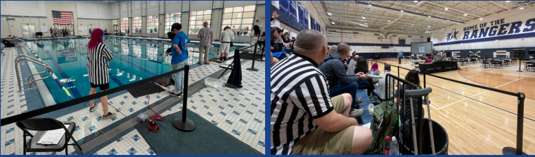 Two side-by-side images showcase Texas School for the Deaf students competing in robotics events.