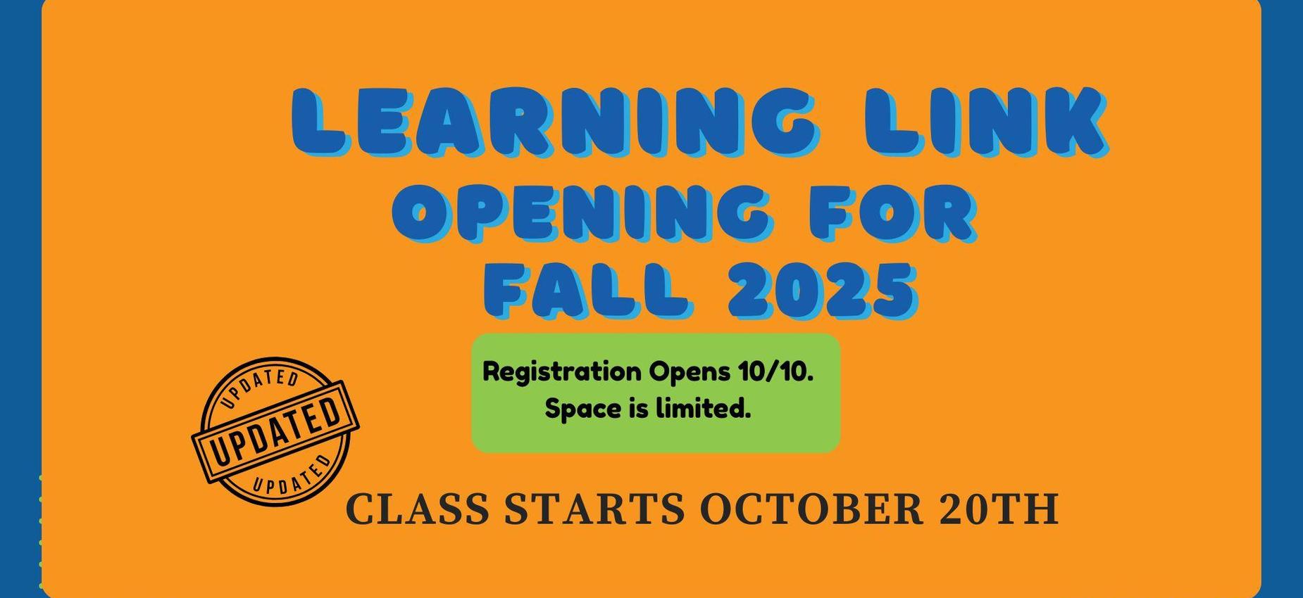 Colorful announcement for a class opening in Fall 2025, with registration details.