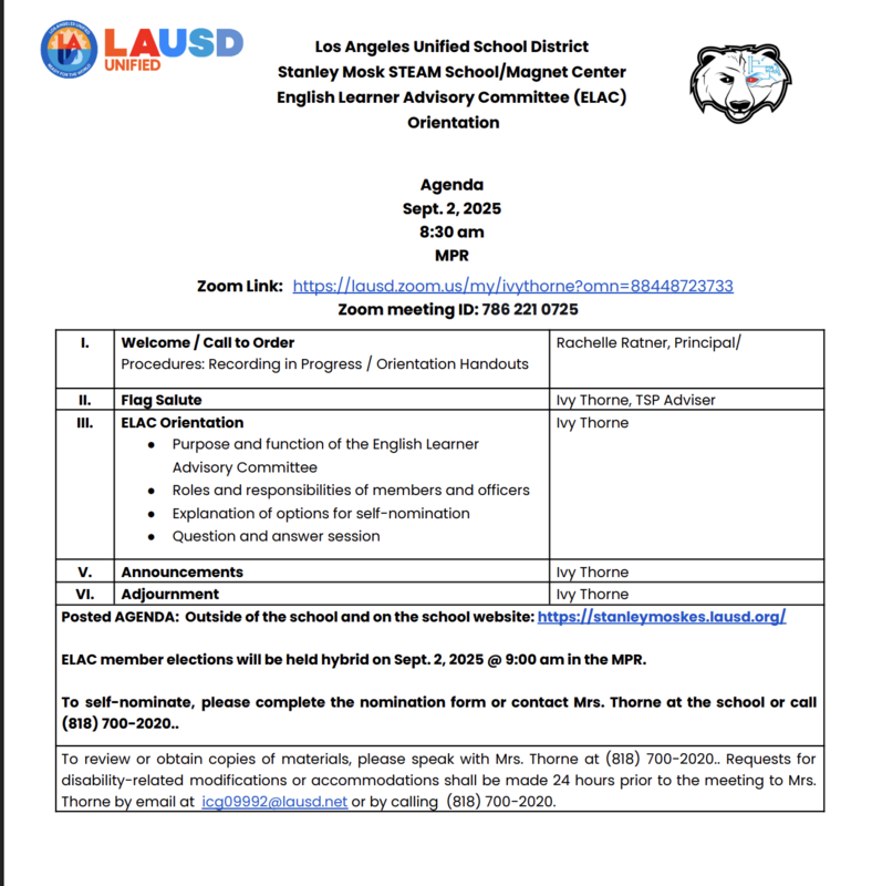 ELAC Parent Orientation Agenda English