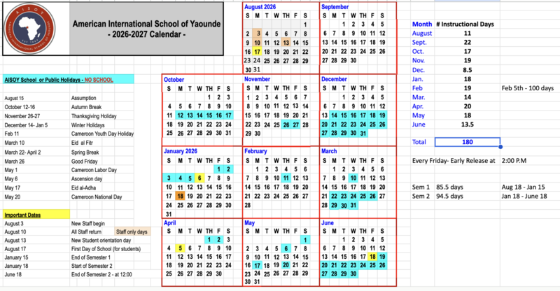 2026 to 2027 Academic Calendar