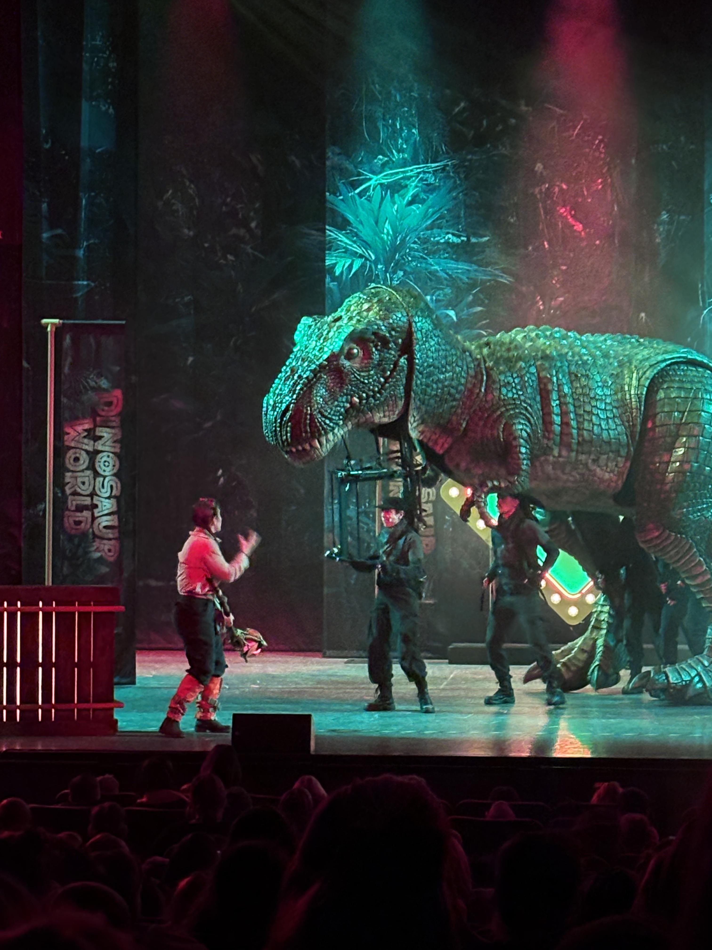 Animatronic T-Rex on stage with host of show