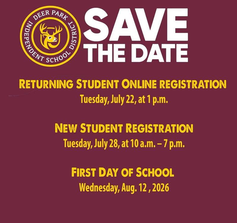 SAVE THE DATE:  Registration and first day of school information