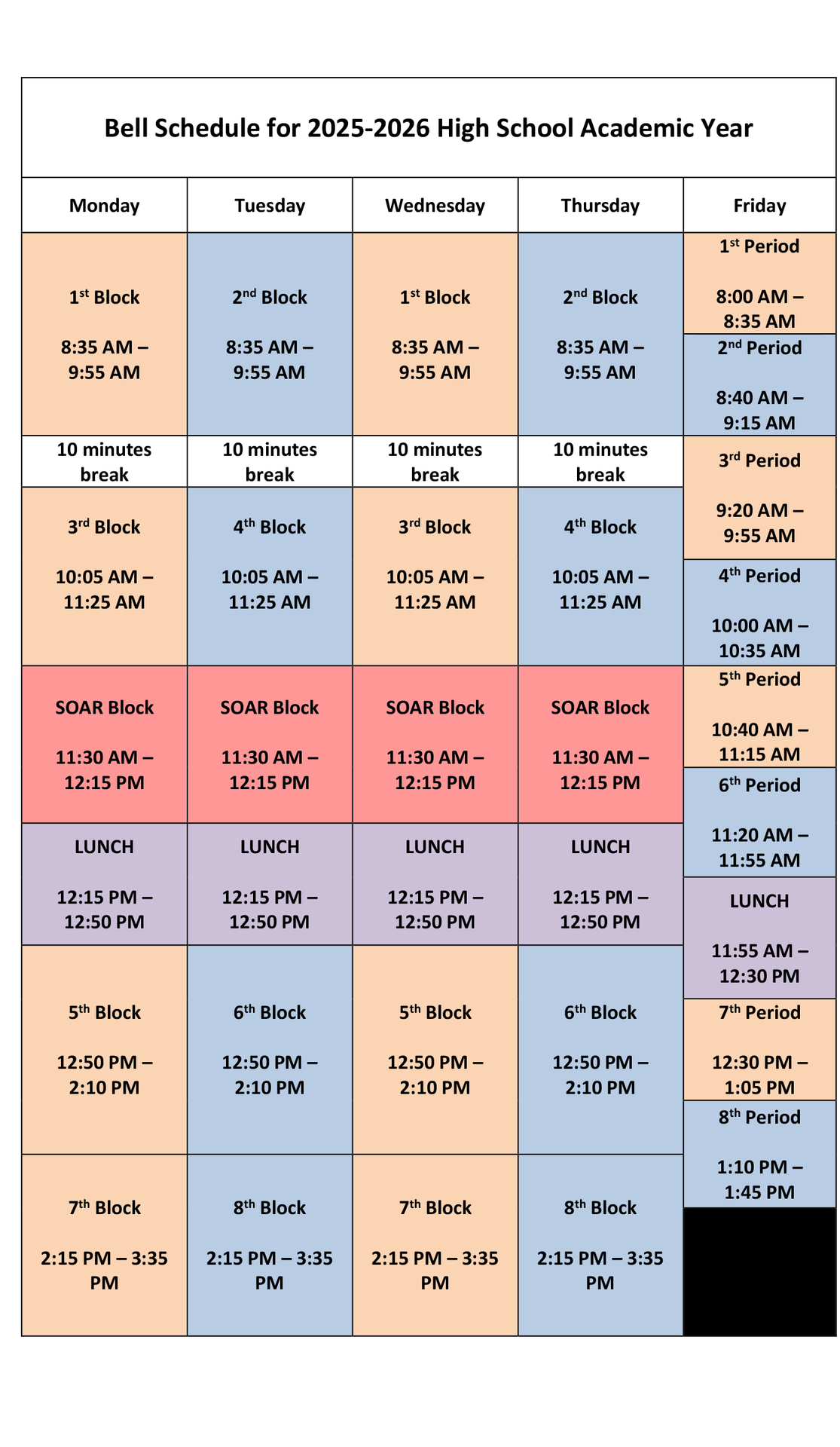 High School Bell Schedule
