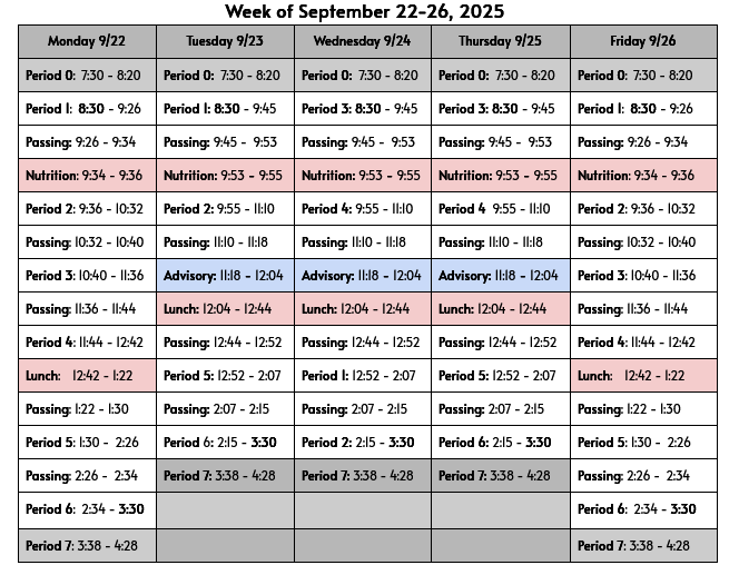 REGULAR SCHEDULE THIS WEEK WITH ADVISORY ON TUESDAY & WEDNESDAY WITH HOMEROOM ON THURSDAY Featured Photo