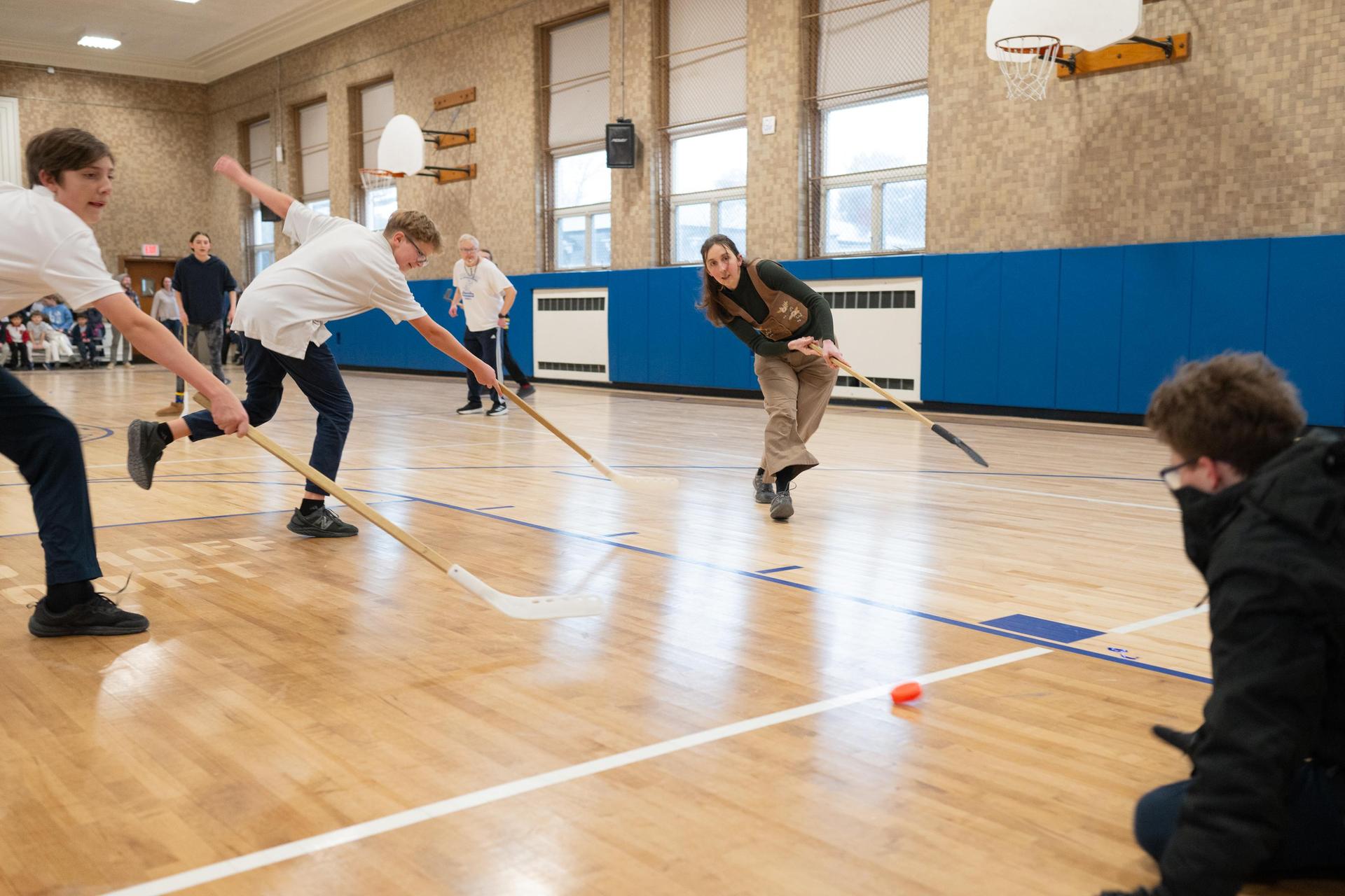Playing floor hockey