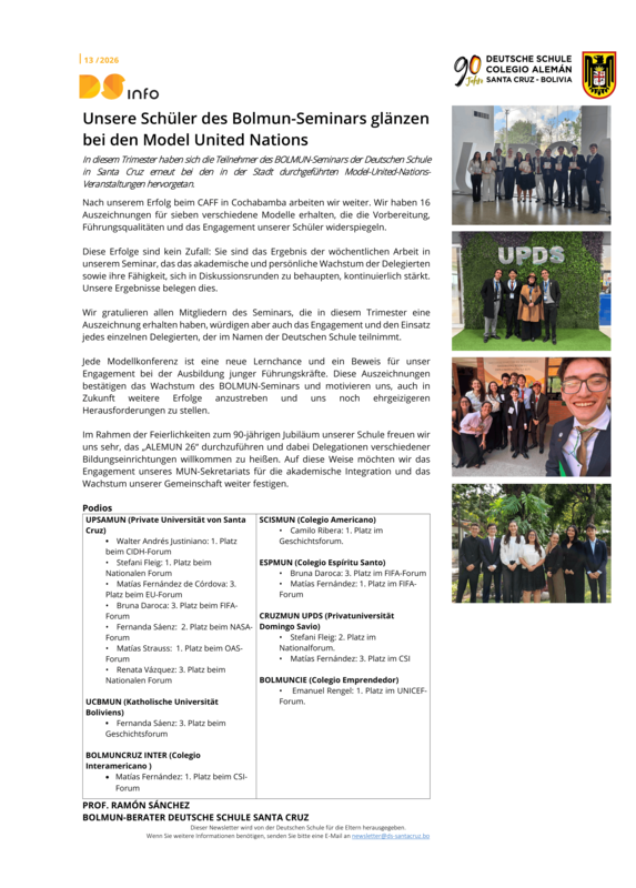 DS-info #13 - 2026: Unsere Schüler des Bolmun-Seminars glänzen bei den Model United Nations Featured Photo