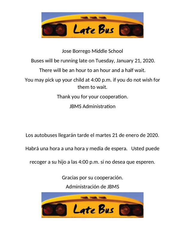 Late Buses Will Be Expected Tuesday, January 21, 2020 Featured Photo