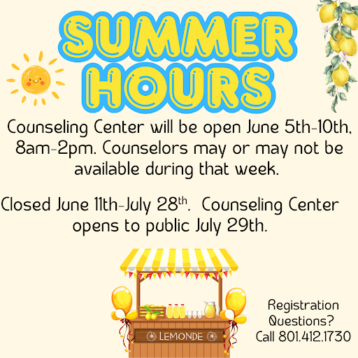 Flyer of counseling center summer hours