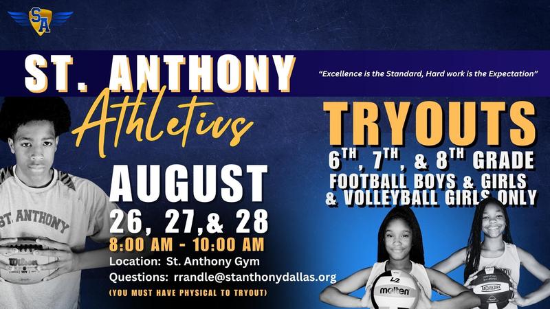 St. Anthony Athletics Tryouts for 6th, 7th, and 8th Graders Featured Photo