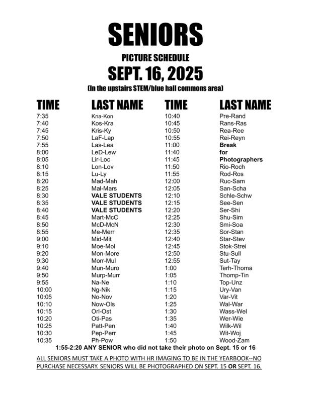 Senior Picture 2nd Day Schedule