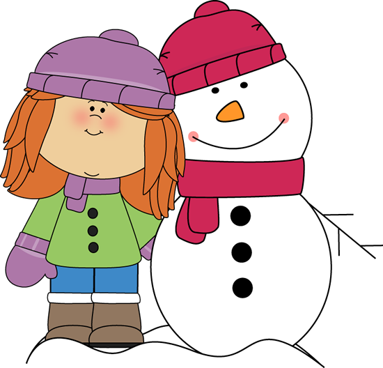 girl with snowman clipart