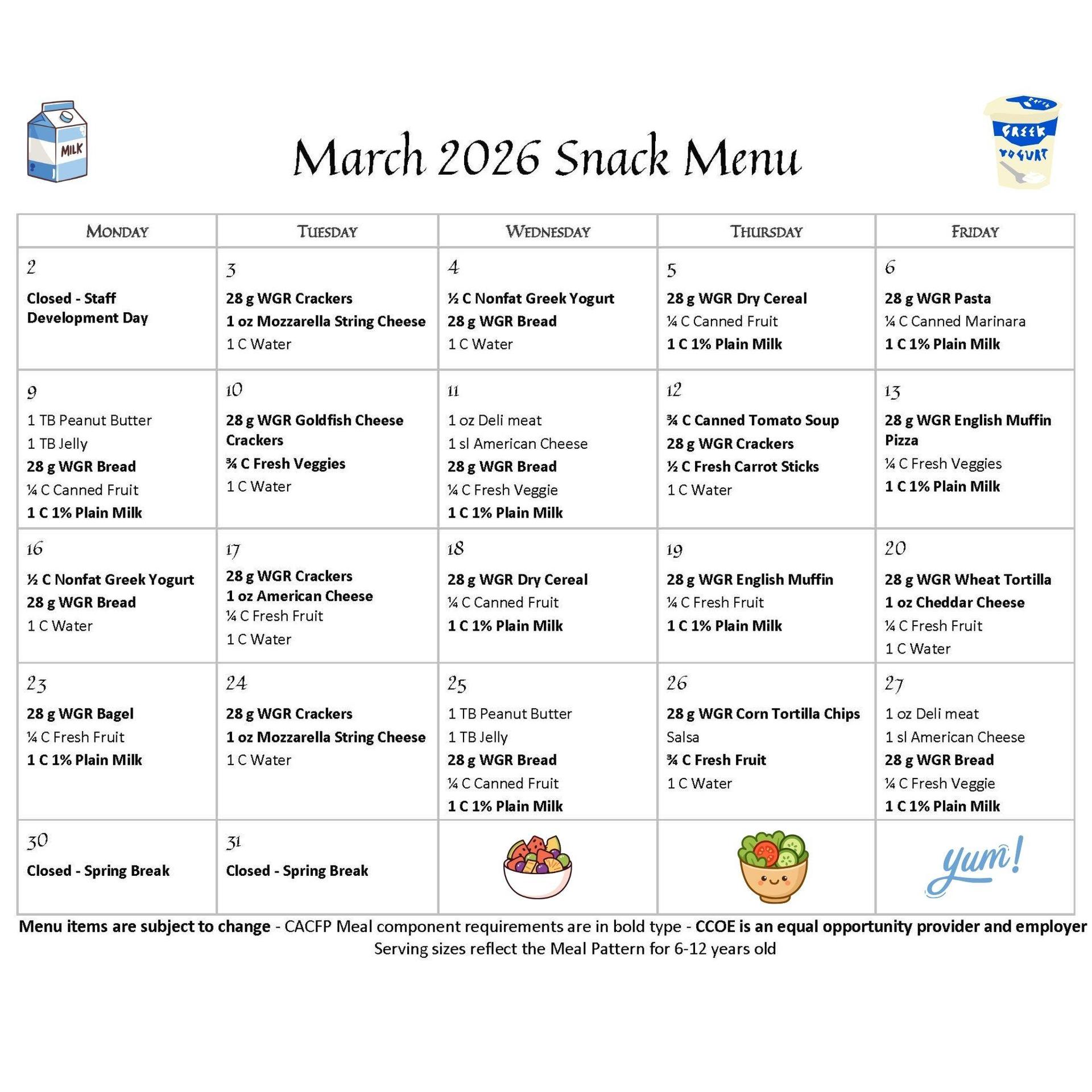march snack menu 