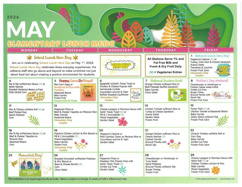 May Lunch Menu