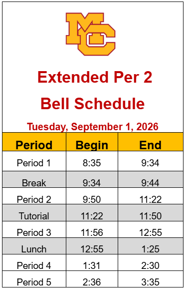 2nd Period Extended Bell Schedule