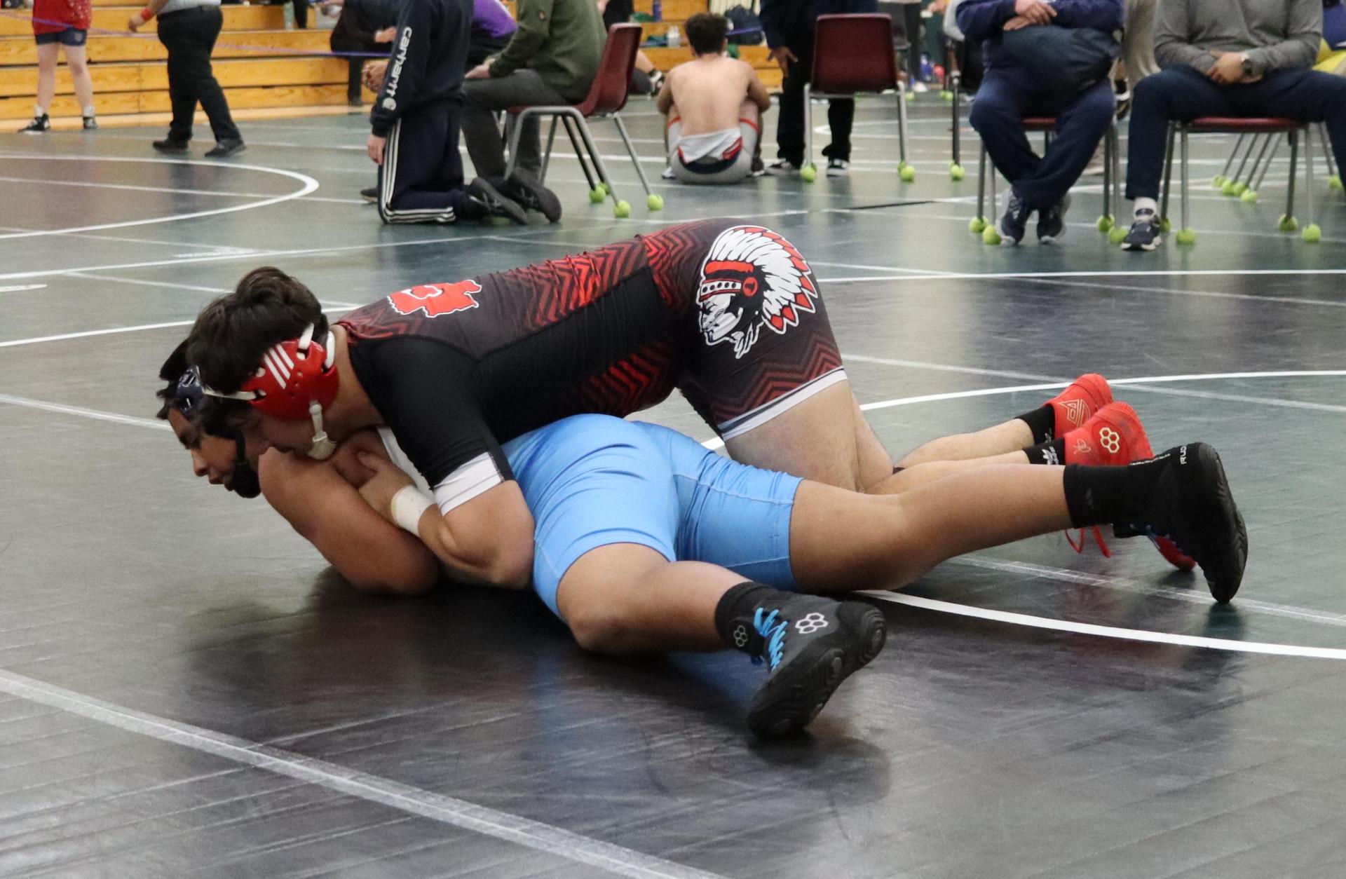 wrestlers in action at the Hawks invitational