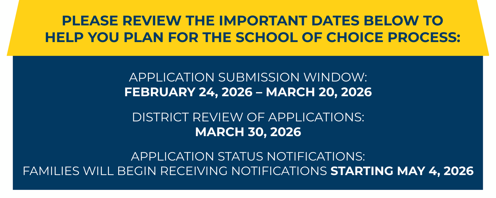 Important Dates for School of Choice 2026-2027