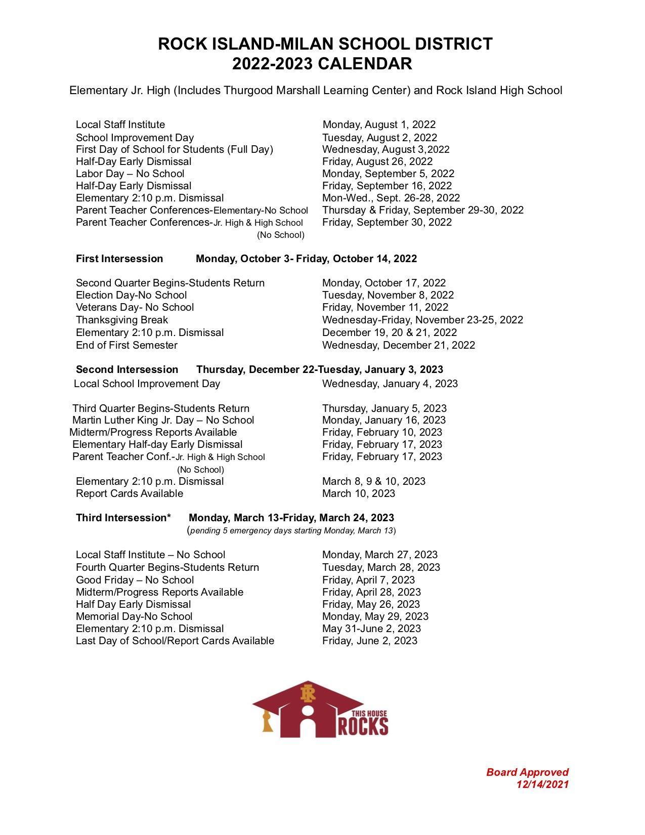 School District Calendar - Rock Island - Milan School District #41